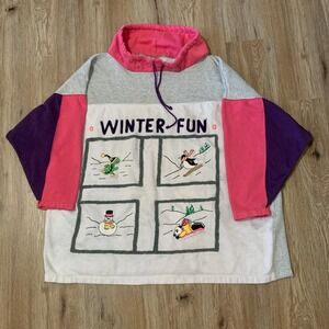 RARE Vintage 80s Cyn Les by Shirlee "Winter Fun" embroidered animal baggy hoodie